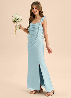 Azazie Jessamine Junior Vestido de Vidrio Marino de Gasa de Corte Sirena con Escote de Corazón image6