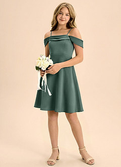 Azazie Anselie Junior Klä av A-Line i Stretch Satin Plisserad image1