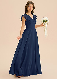 Azazie Anysa Junior Robe Trapèze en Mousseline de soie Rayé Bleu Marine Foncé image5