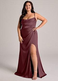 Azazie Johana Bridesmaid Dresses Sangria Mermaid Off the Shoulder Stretch Satin Convertible Dress image12