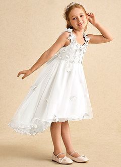 Azazie Tweety Flower Girl Dresses Ivory A-Line Lace Tulle Dress image5