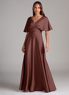Azazie Pamela Bridesmaid Dresses Espresso A-Line Pleated Stretch Satin Dress image1