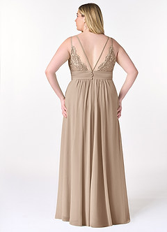 Azazie Maren Allure Bridesmaid Dresses Taupe A-Line V-Neck Lace Chiffon Dress image7