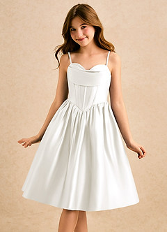 Azazie Shona Girls Formal Final Sale Ivory A-Line Sweetheart Neckline Matte Satin Dress image3