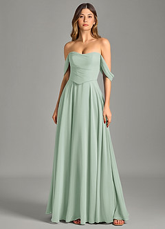 Azazie Chelsey Final Sale Agave A-Line Off the Shoulder Chiffon Convertible Dress image6