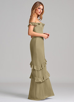 Azazie Marilynn Final Sale Moss Green Mermaid Off the Shoulder Chiffon Dress image5