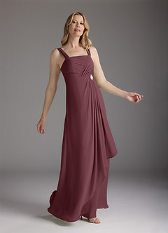 Azazie Weisz Mother of the Bride Dresses Sangria A-Line Square Neckline Pleated Chiffon Dress image4