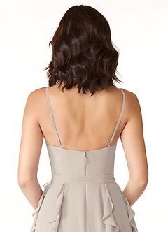 Azazie Peyton Brautjungfernkleider A-Linie Gestreift Chiffon Kleid Frost image3