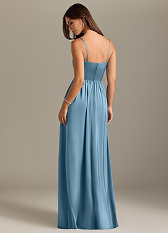 Azazie Calianna Bridesmaid Dresses Steel Blue A-Line Off the Shoulder Stretch Satin Convertible Dress image2