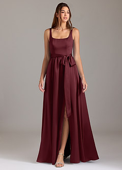 Azazie Elliott Vestidos de damas de honor Vestido de Cabernet de Satén Elástico de Corte en A con Con bolsillos image3