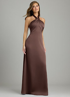 Azazie Nicole Bridesmaid Dresses Ganache A-Line Stretch Satin Dress image4