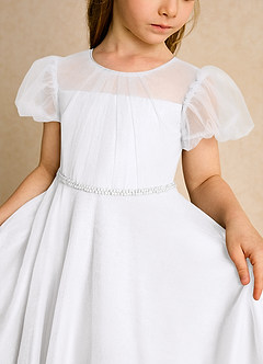 Azazie Duckie Abiti da Ragazza di Fiori Abito Principessa in Tulle Plissettato Bianco image6
