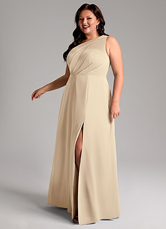 Azazie Phaedra Bridesmaid Dresses Champagne A-Line One Shoulder Chiffon Dress image12