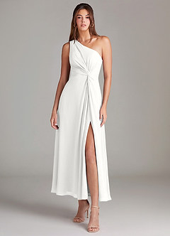 Azazie Brooke Bridesmaid Dresses White A-Line One Shoulder Chiffon Dress image1
