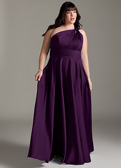 Azazie Charlize Robes de demoiselle d'honneur Robe Trapèze en Satin extensible Ue épaule Grain De Raisin image11