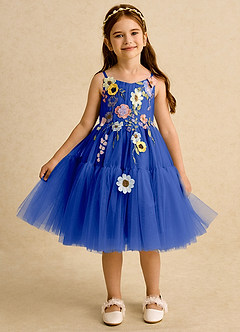 Azazie Osea Robe Demoiselle D'honneur Fillette Robe Princesse en Tulle Plissée Bleu Roi image6