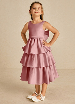 Azazie Margery vestidos de niña de las flores Vestido de Rosa Polvorienta de Satén Elástico de Corte en A con Lazo image3
