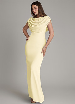 Azazie Hadley Essayer des robes à la maison Robe Sirène en Mousseline de soie Plissée Sorbet Citron image8