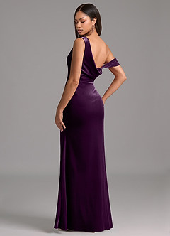 Azazie Madelyn Bridesmaid Dresses Grape Sheath One Shoulder Velvet Dress image5