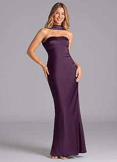 Azazie Lusinda Bridesmaid Dresses Plum Mermaid Strapless Stretch Satin Dress image3