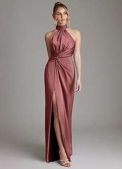 Azazie Gracelynn Robes de demoiselle d'honneur Robe Fourreau en Satin extensible Plissée Améthyste image1