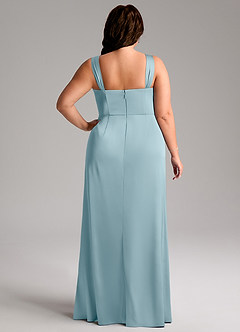 Azazie Denice Bridesmaid Dresses Moody Blue Sheath Pleated Stretch Satin Dress image11