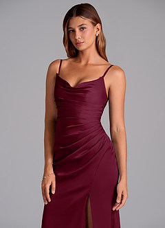 Azazie Claudelle Robes de demoiselle d'honneur Robe Sirène en Satin extensible Sans bretelles Mûre image2