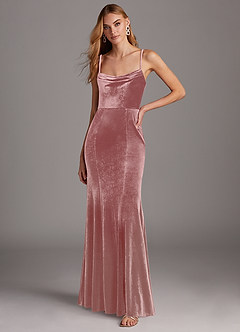 Azazie Solange Vente Finale Robe Fourreau en velours Plissée Black image1