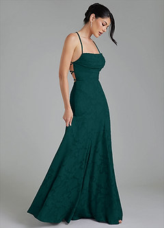 Azazie Tatum Robes de demoiselle d'honneur Robe Trapèze en Blumen-Burnout Corset Vert Pin image7