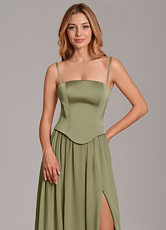 Azazie Cadence Bridesmaid Dresses Pistachio A-Line Corset Stretch Satin Convertible Dress image2