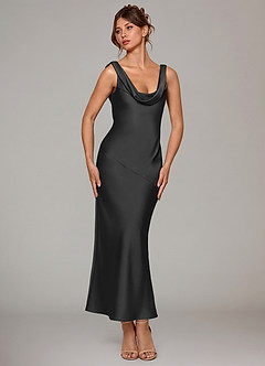 Azazie Rylina 신부 들러리 드레스 인어 주름진 스트레치 새틴 발목 길이 드레스 image4