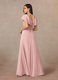 Azazie Snapdragon Brudens mor kjoler A-Line V-hals Ruched Chiffon Gulv-længde Kjole image4
