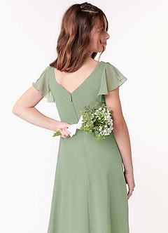 Azazie Omari Junior Dusty Sage A-Line Ruched Chiffon Dress image3