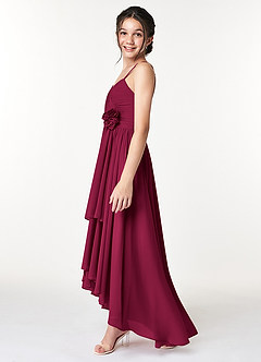 Azazie Catalina Junior Burgundy A-Line Ruched Chiffon Dress image5