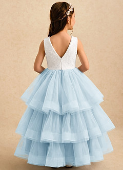 Azazie Madison Abiti da Ragazza di Fiori Abito Principessa in Tulle Pizzo Avorio Azzurro image2