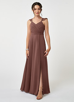 Azazie Emily Junior A-Linie Gestreift Chiffon Kleid Espresso image1