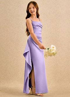 Azazie Cannoli Girls Formal Blumenmädchenkleider A-Linie Plissee Matte Satin Kleid Flieder image4