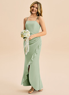 Azazie Buzzy Junior Vestido Dusty Sage de Chiffon de Bainha com Plissado image3