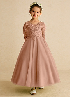 Azazie Precious Blumenmädchenkleider A-Linie Spitze Tüll Kleid Champagner Rosa image4