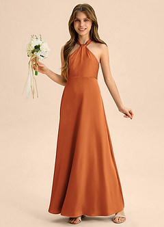 Azazie Beah Junior Robe Trapèze en Satin extensible Plissée Cannelle image3