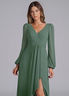 Azazie Omari Bridesmaid Dresses Eucalyptus A-Line Long Sleeve Chiffon Dress image7