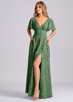 Azazie Kimber Bridesmaid Dresses Eucalyptus A-Line with Pockets Floral Burnout Dress image6