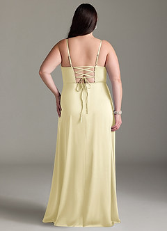 Azazie Marchella Bridesmaid Dresses Lemon Sorbet A-Line Corset Stretch Satin Dress image8