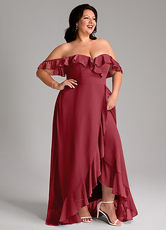 Azazie Lyra Jurken voor bruidsmeisjes Converteerbaar Jurk van Chiffon met A-Lijn Granaatappel image14