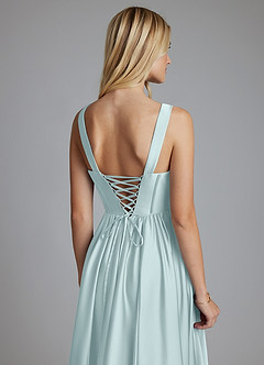 Azazie Delmie Robes de demoiselle d'honneur Robe Trapèze en Satin extensible Corset Brume image3