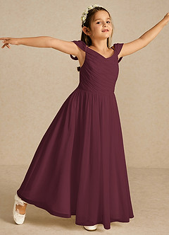 Azazie Chelle Flower Girl Dresses Cabernet A-Line Pleated Chiffon Dress image3