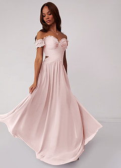 Barbie ♥ Azazie Jurken voor bruidsmeisjes Converteerbaar Jurk van Chiffon met A-Lijn Off the Shoulder Blozend Roze image2