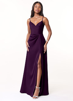 Azazie Brielle Bridesmaid Dresses Grape A-Line Cowl Spaghetti Straps Stretch Satin Dress image1