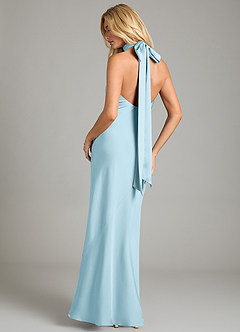 Azazie Velli Bridesmaid Dresses Sky Blue Mermaid High Neck Stretch Satin Dress image5