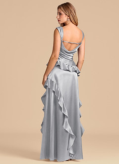 Azazie Sloane Robes de demoiselle d'honneur Robe Trapèze en Satiné métallisé Encolure en Forme de Cœur Argent image2